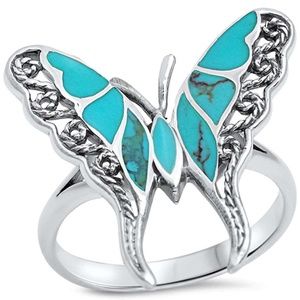 Steriling Silver Butterfly Ring Turquoise Size 8